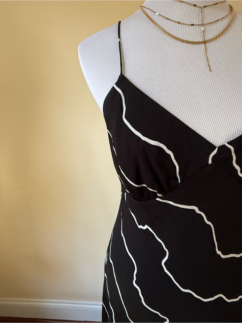 Madewell Black Dress with White Wavy Stripe Print